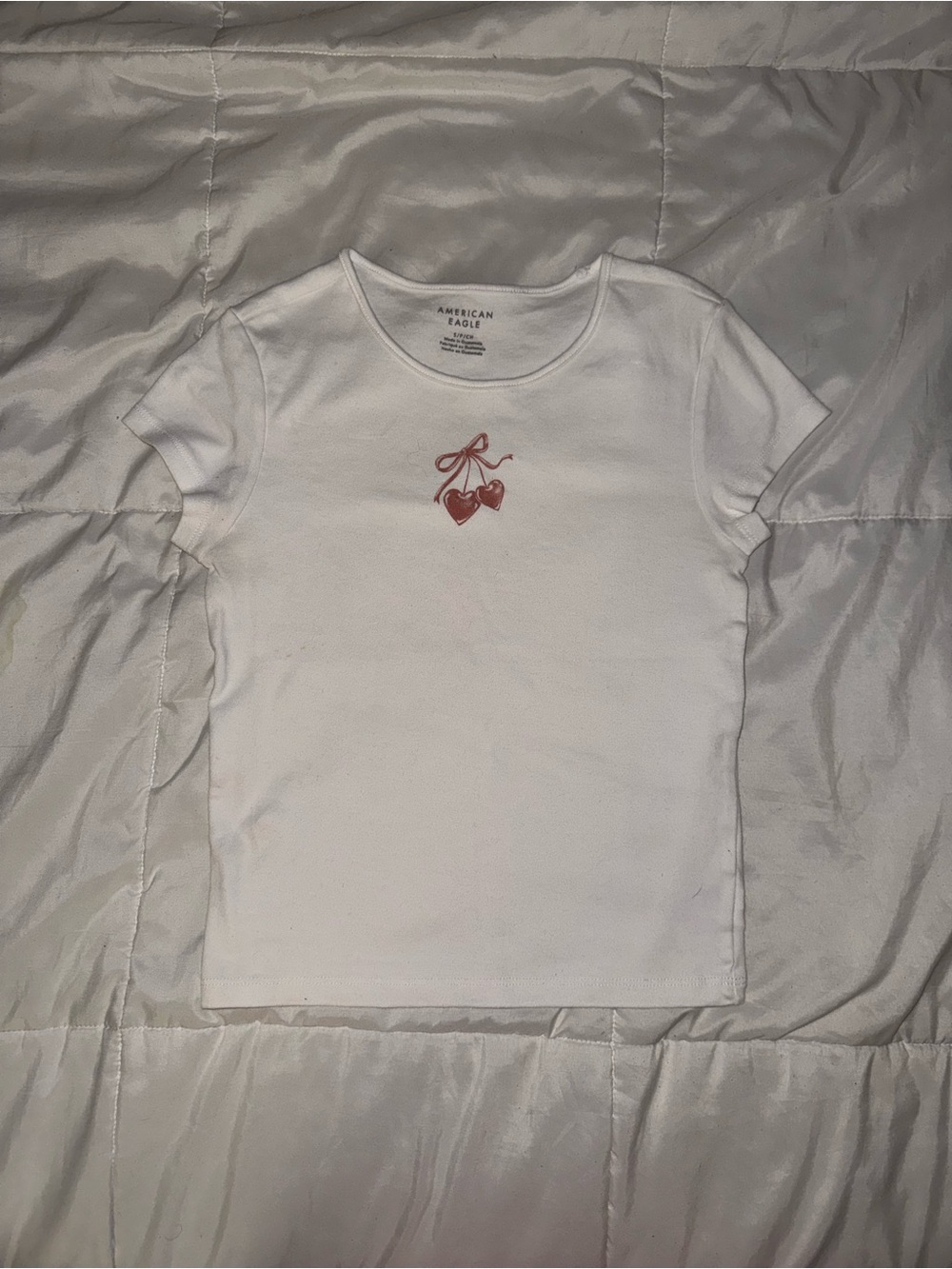 American Eagle Outfitters White Baby Tee with Red Cherry Graphic